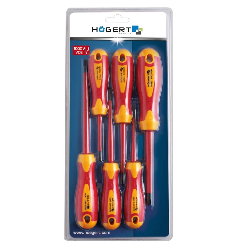 Högert Technik, Set of 6 Insulated Screwdrivers 1000V S2 Steel