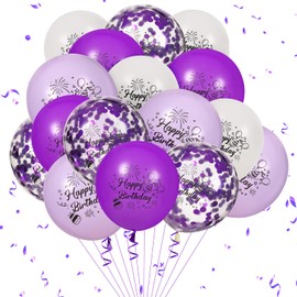 16 Pcs White Purple Confetti Latex Decoration Balloons, 12 Inch Purple White Confetti Party Balloons for Purple Themed Birthday Wedding Baby Shower Engagement Anniversary Graduation Party Supplies