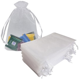 Gmnosuw 50 Piece Organza Satin Drawstring Gifts Bags for Jewelry, 5x7 Inches Sheer Fabric Mesh White Craft Pouches for Baby Shower,Christmas,Birthday,Party Favors,Wedding,Bride Gift,Business