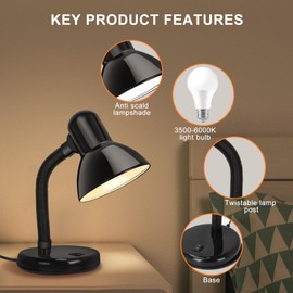GPOASRI Power Supply - Adjustable Angle Plug in Iron Desk Lamp -5W A19 120V,ldeal Lighting for Home and Office Spaces