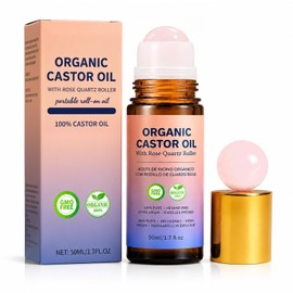 LFuTPm Organic Castor Oil Roll On with Rose Quartz, Hexane Free, 1.7 Fl Oz