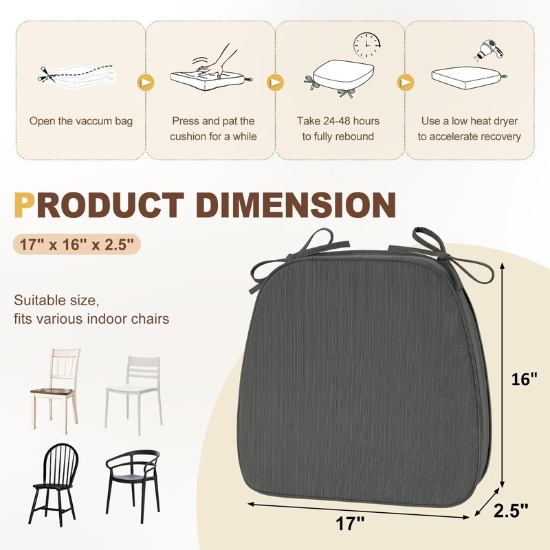 downluxe Chair Cushions for Dining Chairs, Waterproof Kitchen Chair Pads,