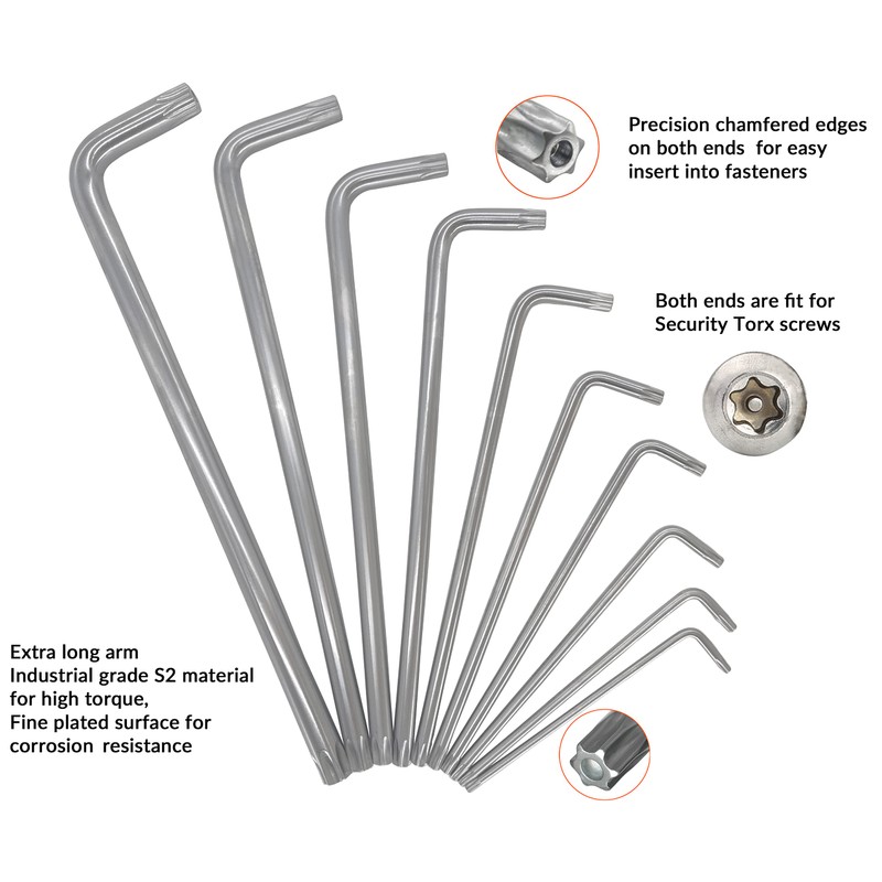 NordWolf 10-Piece Torx Wrench Set, S2 Steel Long Arm Security