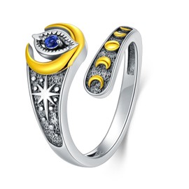 HUKKUN Evil Eye Ring Sterling Silver Evil Eye Spoon Ring Moon Jewelry for Women