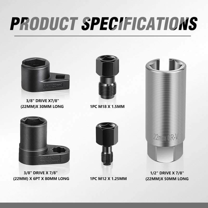 DNA MOTORING 5pcs Oxygen Sensor Socket & Thread Chaser Set