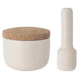BergHOFF Leo Stoneware Mortar and Pestle with Cork Lid, White, Small, 2-Piece