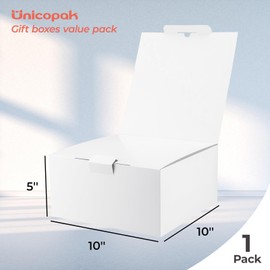 UnicoPak 1 Pack 10x10x5 White Gift Box Large Gift Boxes with Lids for Presents, Ideal for Birthday Anniversary Christmas Wedding Mother's Day Father's Day