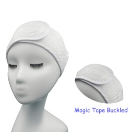 Bleu Bath (3 Pack) Adjustable Facial Makeup Headband with Magic Tape Pure Natural Terry Waffle Sweat-Absorbent Facial Spa Headband Facial Washing Shower Wrap Yoga Sports Hairband (Waffle White)