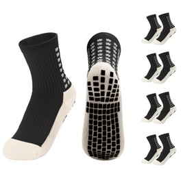 Yufree Youth Grip Soccer Socks - Boys and Girls Athletic Sport Socks for Baseball Football Basketball Hockey Rugby 4 Pcs (Black)
