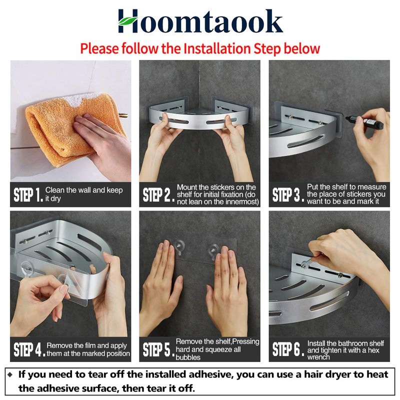 Hoomtaook Corner Caddy Bathroom Shower Shelf Wall Mounted No Drilling