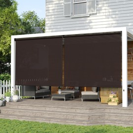 ARKOST Patio Roller Shade, Outdoor Exterior Roll Up Blinds with Chain Clutch Operation HDPE Roller Shade Cloth for Porch Balcony Backyard Gazebo (5' W X 6' L), Chocolate