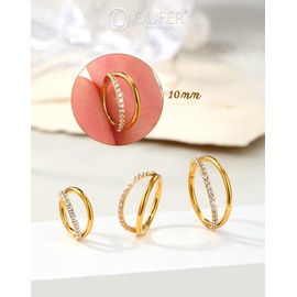 OUFER 16G Gold Ear Piercing Helix Surgical Steel 316L Cartilage Ear Piercing 8/10/12 mm Double Helix Ring Clear CZ Hinged Segment Daith Piercing Jewellery, Stainless Steel, Cubic Zirconia