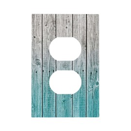 1 Gang Jumbo Size Duplex Receptacle Wall Plates Country Aged Old Rustic Distressed Teal Blue Indigo Wood Wooden Plank Electrical Decorative Dual Device Light Switch Plug Socket Outlet Cover Face Plate