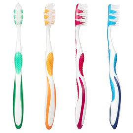 Extra Soft Toothbrushes for Adults -Tapered Bristles Flossing Toothbrush for Sensitive Teeth and Receding Gums, Individually Wrapped Plaque Remover Travel Toothbrush Variety Colors Pack of 4