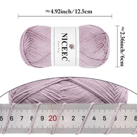 NICEEC 4 Skeins Soft Baby Yarn 100% Cotton Yarn for Crochet Knitting 4 Ply Yarn Blanket Yarn for DIY Craft Fingering Weight Yarn Total Length 4×175yds/4×50g-78#Purplish Grey