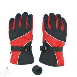 Ski and Snowboard Gloves, Unisex, Adult, Kids Black/Red/Grey Sports Sport Winter Warm Fleece Cold Windproof (Adult Red&Black)