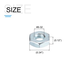 METALLIXITY Hex Nuts (#8-32) 100Pcs, Carbon Steel Coarse Thread Zinc Plated Hexagon Nut Hardware - for DIY Home Repair Machinery, Silver