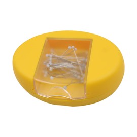 POFET Magnetic Pin Cushion with 50 Glass Head Quilting Pins Chic Pincushion Caddy for Sewing Pins, Paper Clips (Yellow)