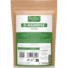 D-Mannose Powder - 500 g (8.3 Months Supply) - D Mannose Powder Bottled in Germany - Natural, Vegan & Laboratory Tested - Extra Dosing Spoon - RAIBU