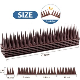 Defender Spikes for Bird, Cat, Pigeon and Small Animals 8pack- Protect Your Sofa, Garden, Outdoor Walls, Plastic Security Fence Spikes- Brown