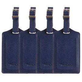 4 Pack Leather Luggage Travel Bag Tags by Travelambo (Deep Blue)
