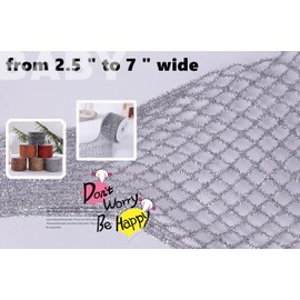 CSZD RIBBON Silver Stretchable Glitter Diamond Mesh Ribbon Wired Ribbon Wide 2.5" to 7" for Christmas Tree,Wreaths Supplies,Home Decor, Gift Wrapping,DIY Crafts, 2.5” x 5 Yards x 1 Rolls (Silver)