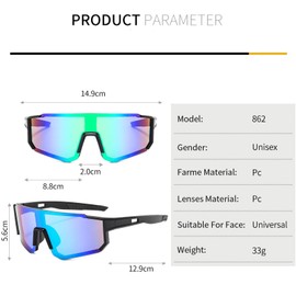 MUSELK Sports Sunglasses Men Women Cycling Glasses Sunglasses Polarised Sunglasses for Outdoor Activities MTB Road Bike Cycling Biking Ski Sunglasses with UV400, Colour 1