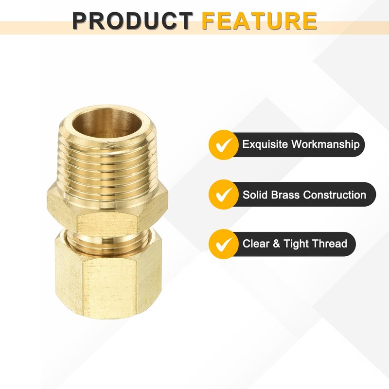 sourcing map 3Pcs Brass Compression Tube Fitting, 3/8" Tube OD