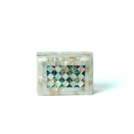 Egyptian Wooden Jewelry Box with Mother of Pearl Inlaid - White Rectangle Unique Gift Container - Arabesque Pattern Design - Velvet Lined - Made in Egypt