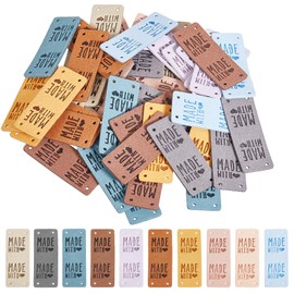 GLOBLELAND 60Pcs 10Colors Microfiber Leather Labels Handmade Embossed Tag Rectangle Sewing Labels with Holes for DIY Jeans Bags Shoes Hat Accessories Clothing Decoration