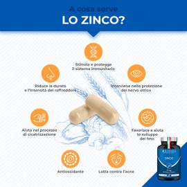 Zinco Citrato | 12,5 Mg Di Zinco Elemento Per Capsula | Alto Assorbimento | Antiossidante | Sistema Immunitario & Raffreddore | Pelle Impura e Acne | 120 Capsule Vegane