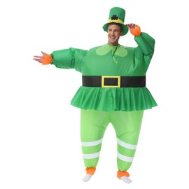AICHLO Leprechaun Inflatable Costume Adult Green Leprechaun Costume Irish Blow up Suit St.Patrick's Day Costume with Skirt