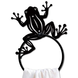 MAYJOYDIY Frog Metal Towel Ring, Cute Frog Silhouette Black Hand Towel Holder, Nature Pond Animal Jump Hanging Ring Wall Mounted Bathroom Accessories for Bathroom Kitchen Home Decoration Gift