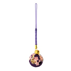 Zoon Flower Crepe Bell (Diameter 1.0 inch (25 mm), 0.3 inch (8 mm), Japanese Pattern Crepe Rooting Charm, Key Holder, Large, Large Bell, purple
