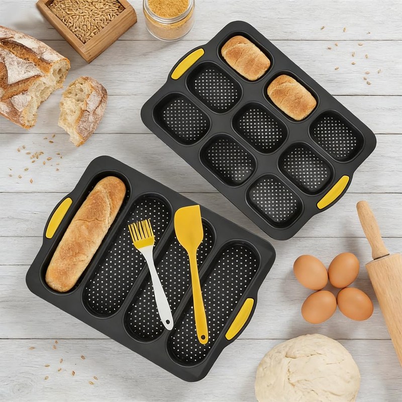 2 pcs Silicone Baguette Bread Pan Set, 4 Hole Non-Stick