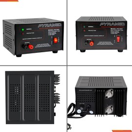 Universal Compact Bench Power Supply - 10 Amp Linear Regulated Home Lab Benchtop AC-to-DC 12V Converter w/ 13.8 Volt DC 115V AC 250 Watt Input, Screw Type Terminals, Cooling Fan, LED - Pyramid PS12KX