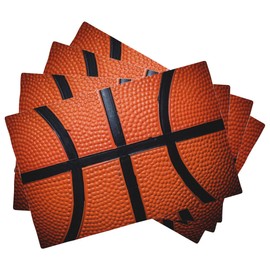 Orange Basketball Placemats Set of 4, Placemats for Dining Table,Heat Resistant Stain Resistant Wipeable Table Mats for Kitchen Dining Holiday Party Home Decor,12x18 Inch