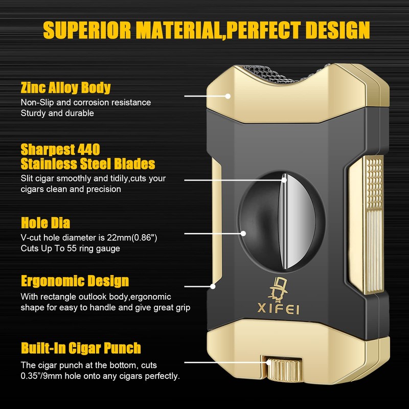 XIFEI Cigar Cutter V-Cut,3 in 1 V Cutter with Cigar