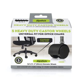 Slipstick CB682 2 Inch Replacement Office Chair Wheels (Set of 5 Casters) Universal Standard Size Stem 7/16 Inch x 7/8 Inch - Black Plastic