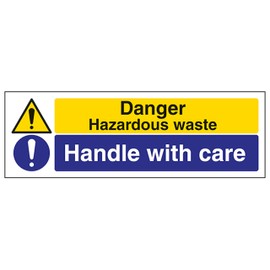 V Safety Hazardous Waste/Handle With Care - Landscape 300 x 100 mm - Glow In The Dark 1mm Rigid Plastic Safety Sign