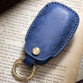 Hontumax Premium Matte-Finish Leather 4-Button Key Fob Cover Case for Hyundai Elantra Palisade Kona Santa Fe Tucson Venue Veloster (Blue)