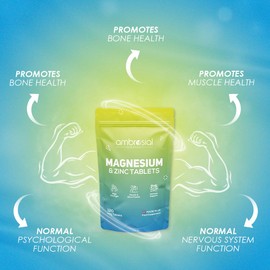 Ambrosial Magnesium & Zinc Tablets | Non-GMO, Gluten-Free, Letterbox-Friendly Pouch | Made in UK | 120 Vegan Tablets