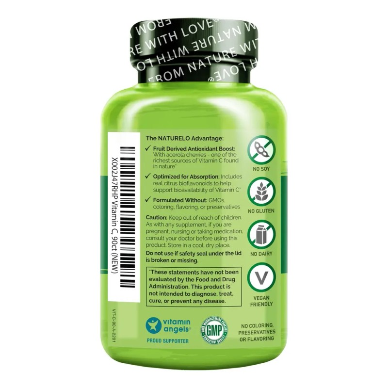 Naturelo Vitamina C Con Acerola Y Bioflavonoides 90 Cápsulas