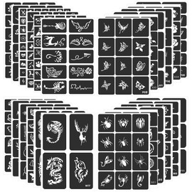 FANOST 24 Sheets Tattoo Stencils for Children/Adults, Henna Tattoo Stencils Set (400 Tattoo Designs), Reusable Tattoo Templates Stencils, Henna Stencils for Face Hand Foot Fingers