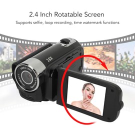 Video Camera Camcorder, 1080P 16MP 16X Zoom 2.4 Inch Rotatable Screen Camcorder, Handheld Video Recorder with Fill Light & 1/4 inch Thread Hole for Teens Beginner Adult (Black)