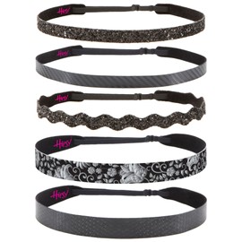Hipsy Adjustable No Slip Cute Fashion Black Headbands for Women Gift Packs (Multi Black Headband Gift Pack 5pk)