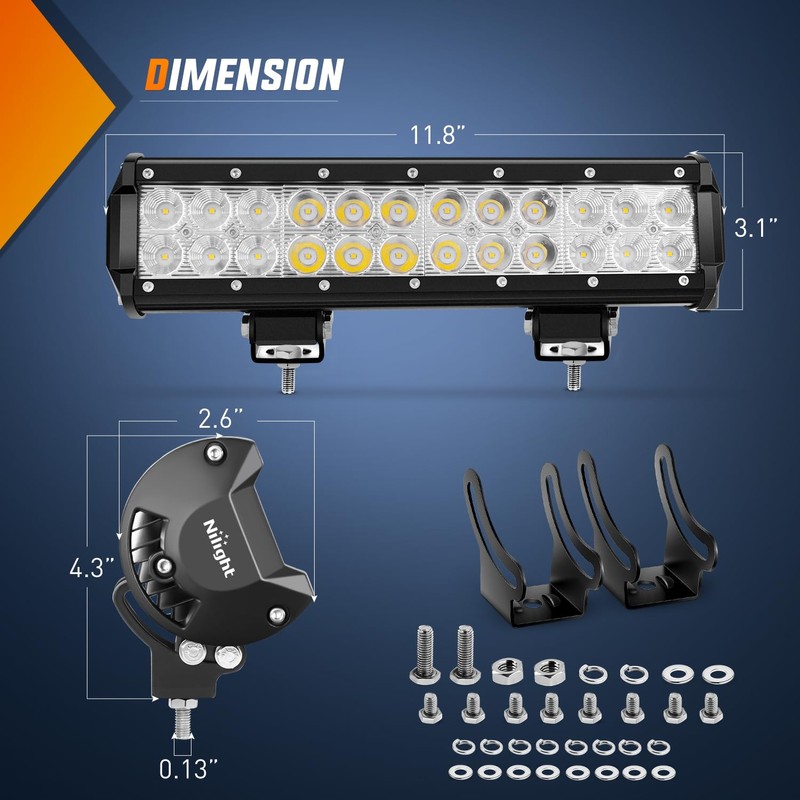 Nilight LED Light Bar 12 Inch 72W Spot Flood Combo
