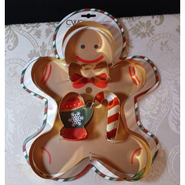CWC Gingerbread Man Cookie Cutter Set-Large GB, Bowtie, Candy Cane Mitten - NEW