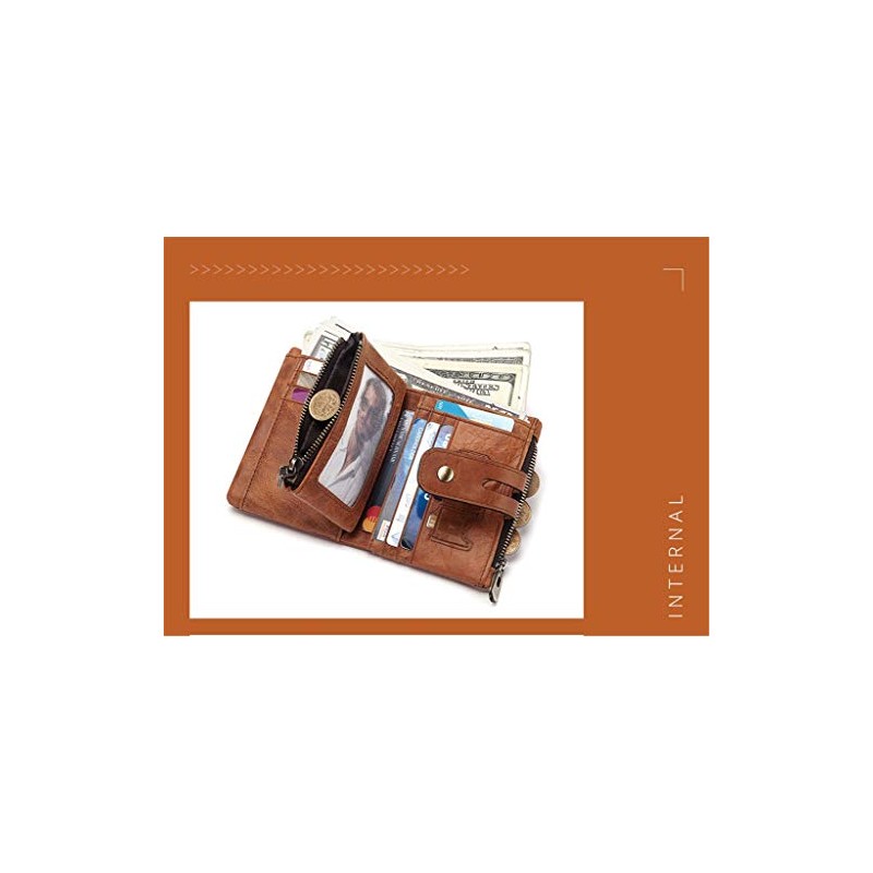 portafolios RFID de piel auténtica para hombre, con ventana de