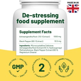 Ashwagandha High Strength - Cortisol Reducing Supplement - Vegan Vitality's Ashwagandha Capsules 1000mg with Black Pepper to Reduce Stress Hormones and Fatigue